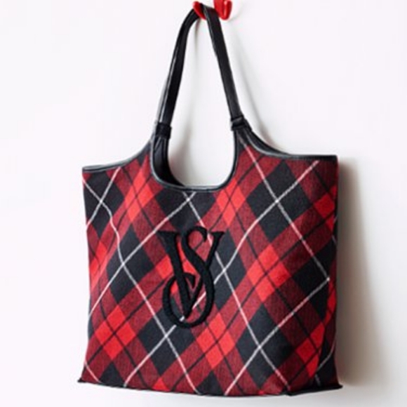 Victoria's Secret Handbags - Plaid tote, Victoria's Secret, red & black tartan plaid bag - NEW!